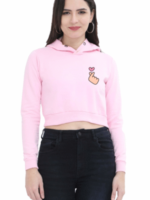 Women’s Premium Cotton Crop Hoodie - Finger Heart