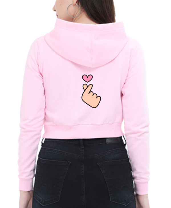 Women’s Premium Cotton Crop Hoodie - Finger Heart - Image 2