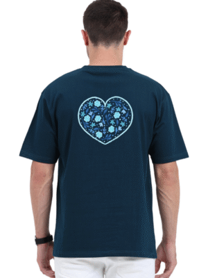 Blue Bloom: Oversized Unisex Floral Heart T-Shirt