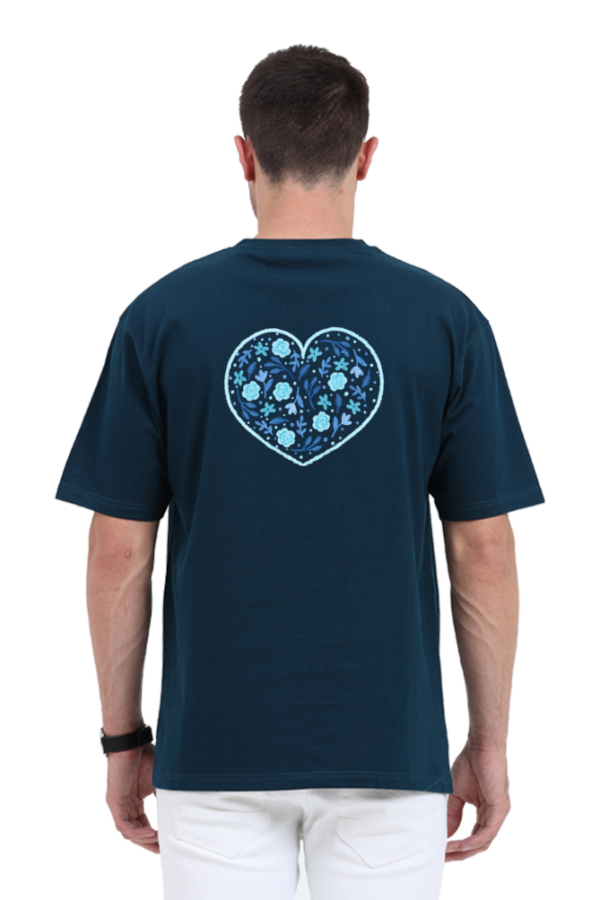 Blue Bloom: Oversized Unisex Floral Heart T-Shirt