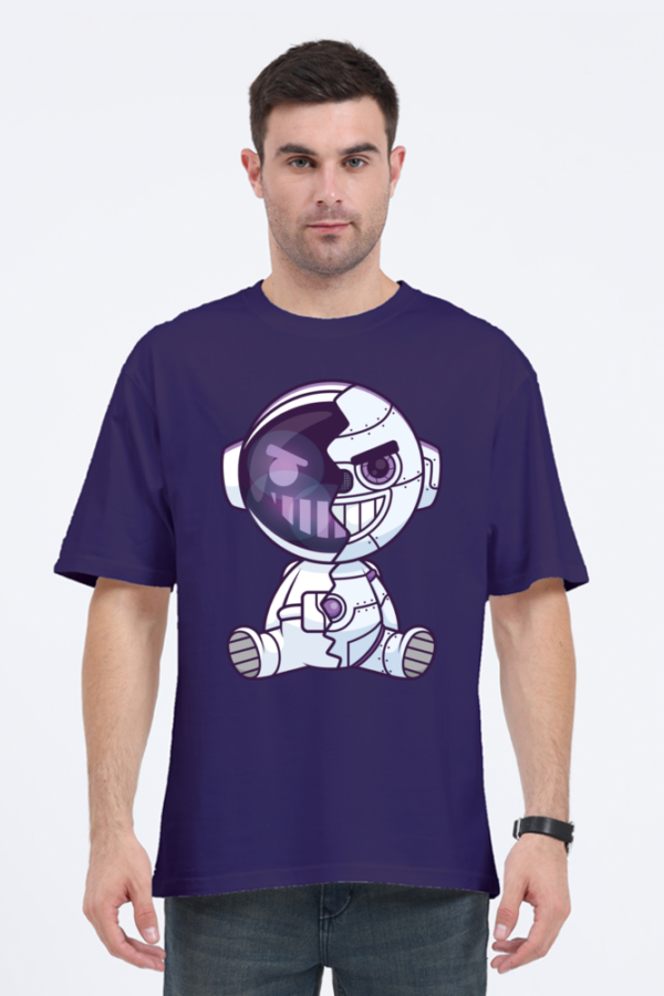 Creepy Grin: Smiling Robot Unisex Oversized T-Shirt - Image 2