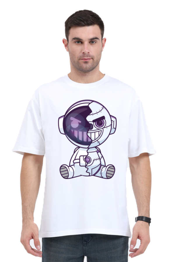 Creepy Grin: Smiling Robot Unisex Oversized T-Shirt - Image 3