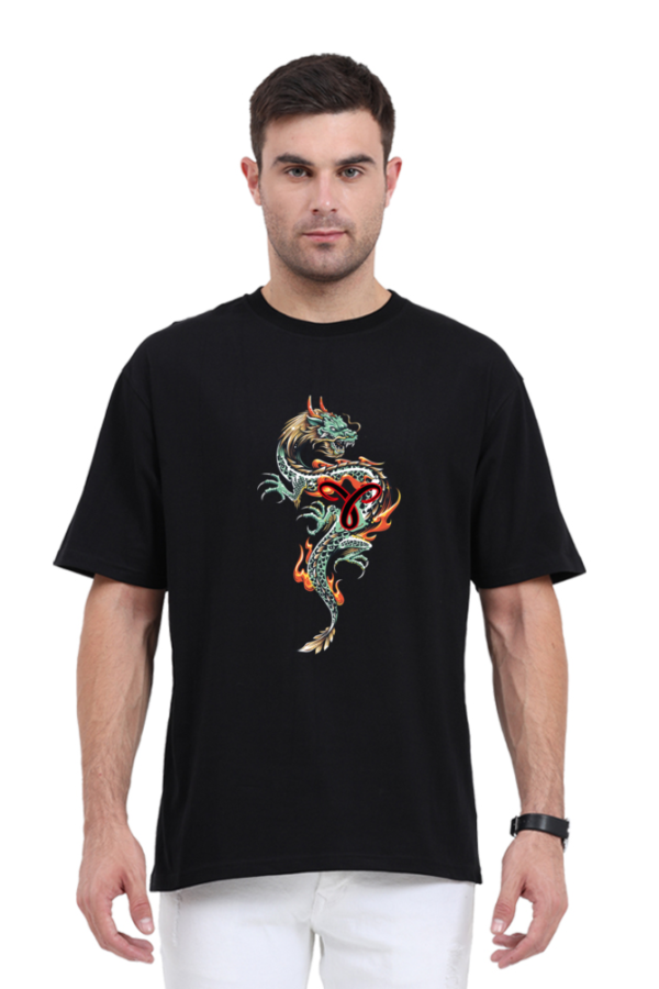 Dragon Fury: Black Unisex Oversized Classic T-Shirt