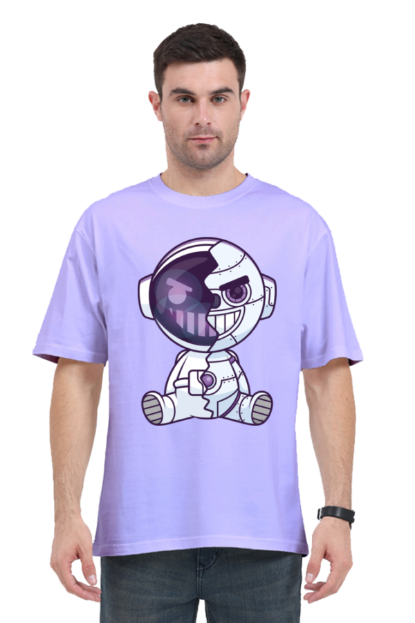 Creepy Grin: Smiling Robot Unisex Oversized T-Shirt