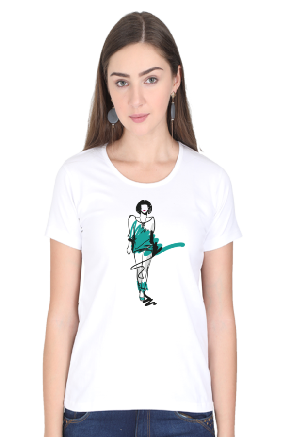 Women’s T-Shirt – Line-Art Girl Effortless Elegance - Image 3