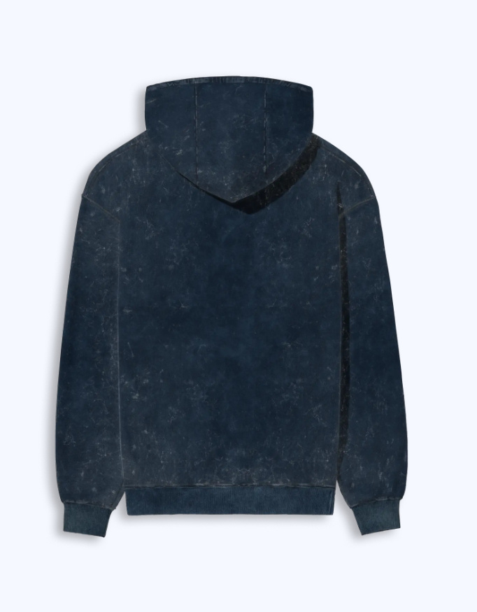 Navy Blue Acid Washed Unisex Hoodie - Alfa Goat - Image 2