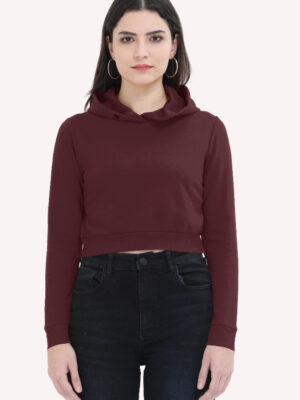 Women Maroon Cropped Hoodie - Alfa Goat