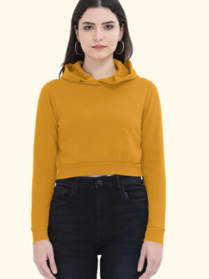 Women Mustard Yellow Cropped Hoodie - Alfa Goat